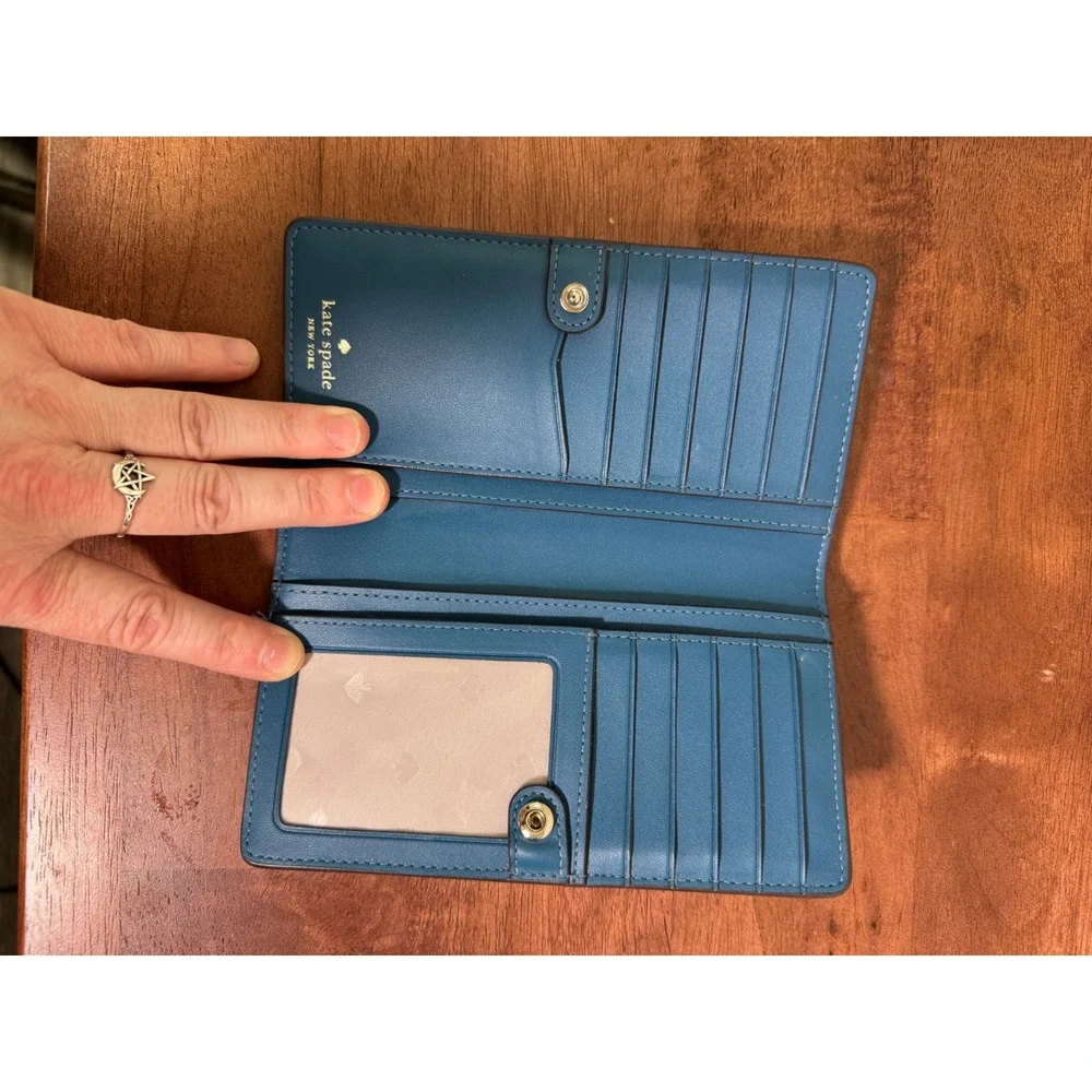 Kate Spade New York Staci Large Slim Bifold Wallet River Blue Classic Minimalist